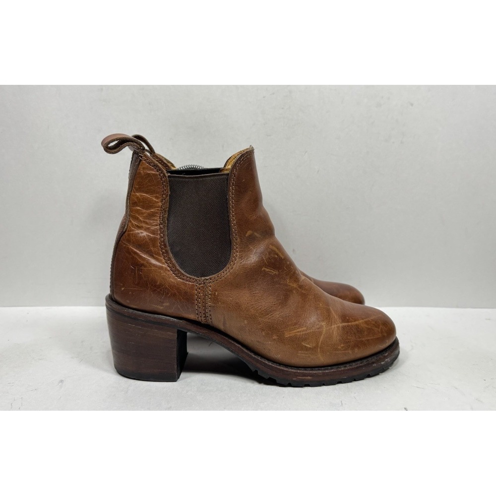 Frye Sabrina Chelsea Bootie Cognac Brown Leather Women's Size‎ 8 Made In USA